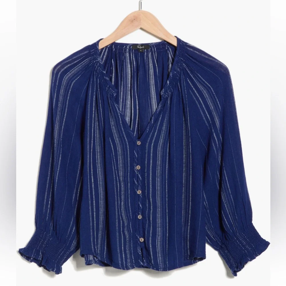 Rails NWT Mariah Relaxed Fit Blue/White Striped Linen Blend Button-Up Blouse - Picture 8 of 14